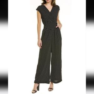 Max Studio Black & White Polka Dot Crepe Jumpsuit Size XL